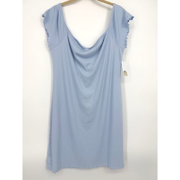 BP. Light Blue Rib Knit Mini Dress XL NWT Lettuce Edge Trim Cap Sleeve